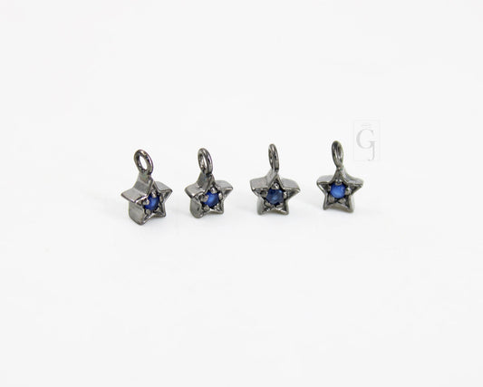 Set of 5 star pendant charms designer Rosecut pave sapphire pendant sterling 925 silver handmade finish sapphire charms necklace pendant