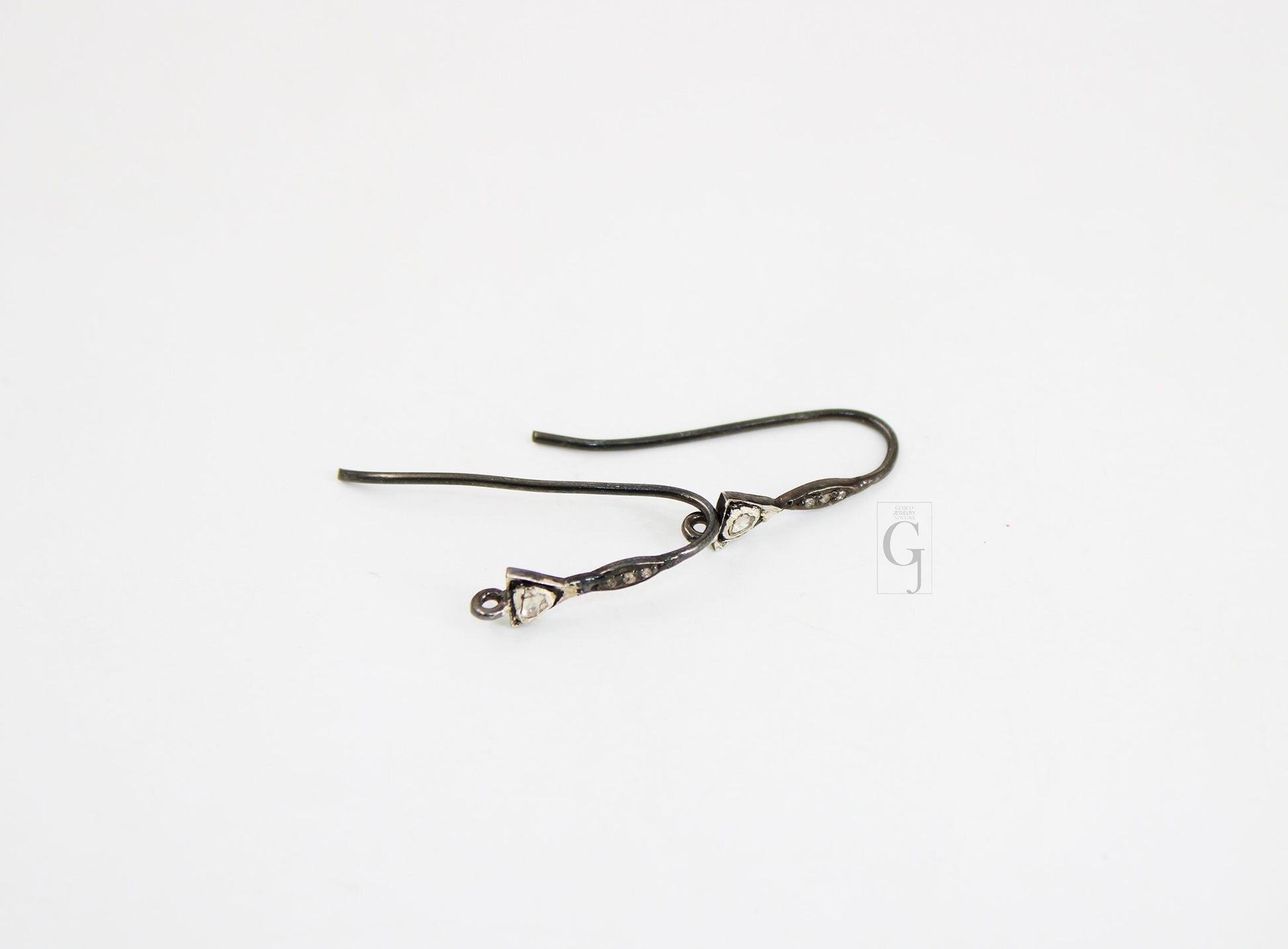 1 Pair French earring polki hooks Rosecut pave diamond earring supplies 925 sterling silver handmade silver finish diamond earring 22mm size