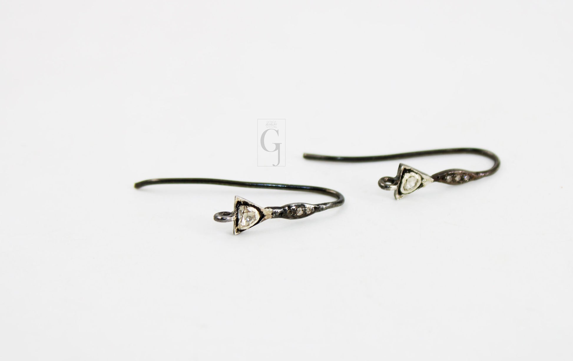 1 Pair French earring polki hooks Rosecut pave diamond earring supplies 925 sterling silver handmade silver finish diamond earring 22mm size