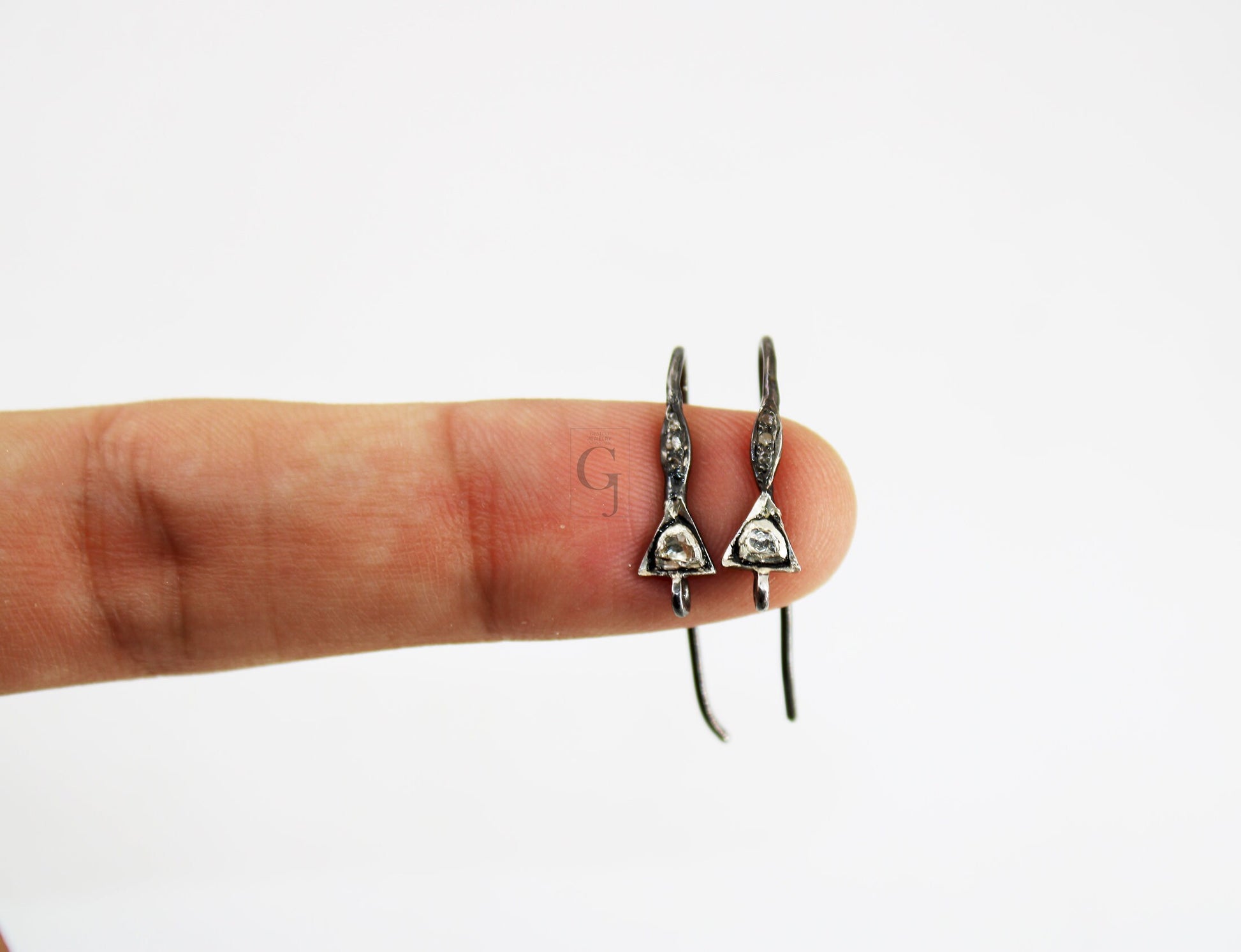 1 Pair French earring polki hooks Rosecut pave diamond earring supplies 925 sterling silver handmade silver finish diamond earring 22mm size