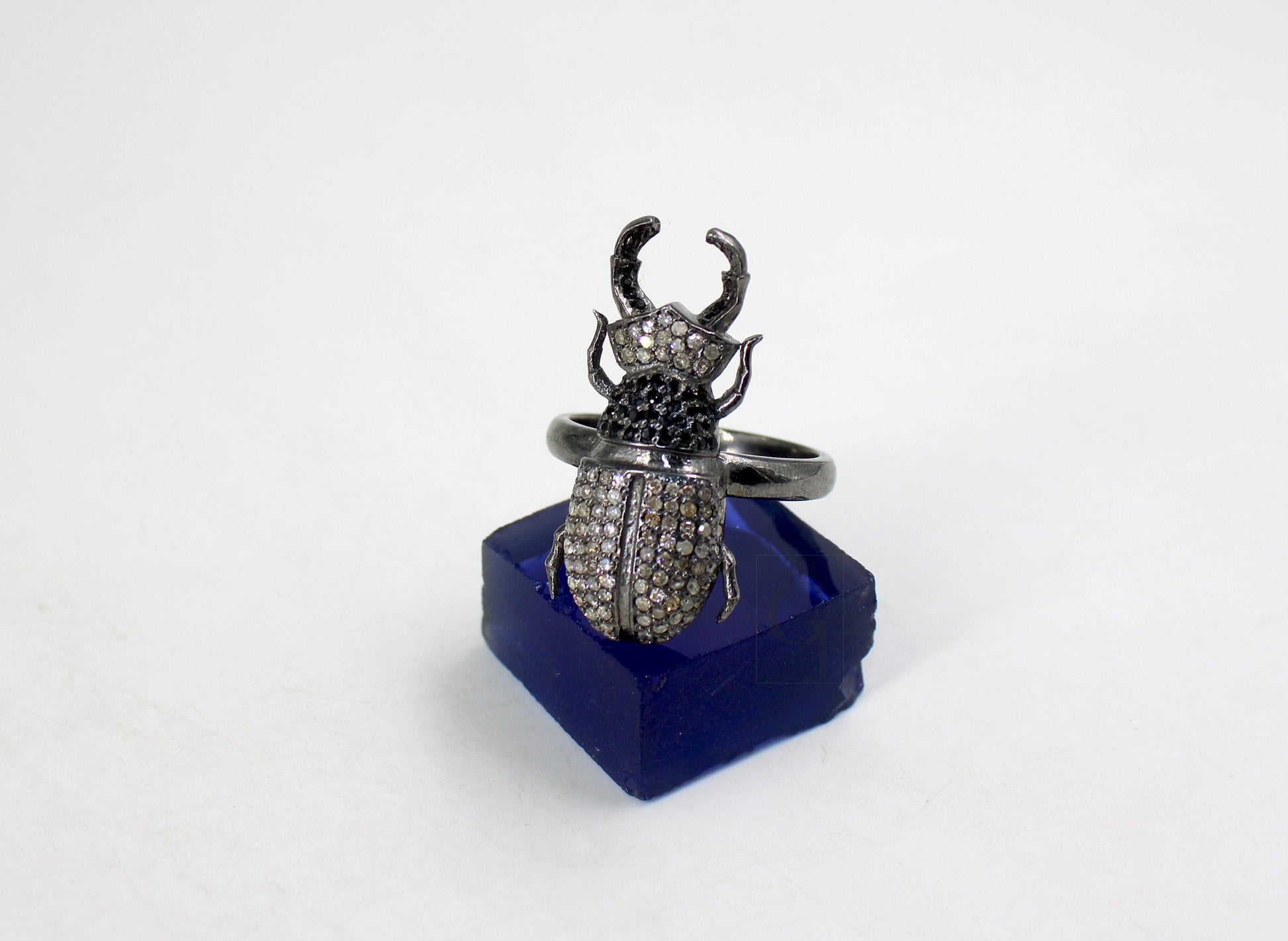 Antique finish beetle ring designer brilliant pave diamond rings 925 sterling silver handmade silver finish diamond ring jewelry