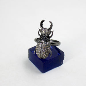 Antique finish beetle ring designer brilliant pave diamond rings 925 sterling silver handmade silver finish diamond ring jewelry