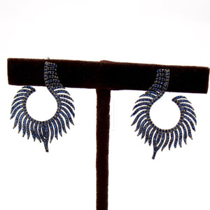 Nature Inspired Peacock Feather Style Rosecut Pave Blue Sapphire Earrings ,Antique Look Sterling Silver Natural Sapphire Beautiful Earrings