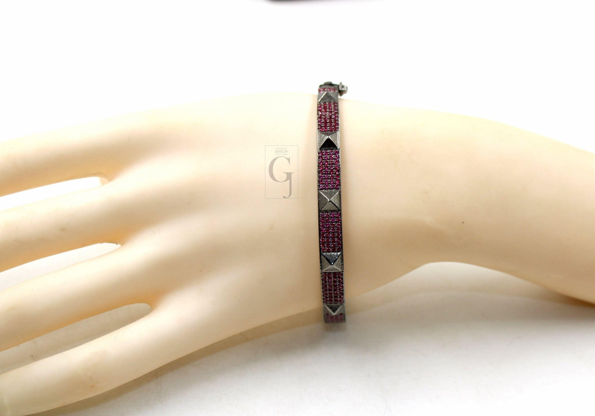 Beautiful Pyramid Bangle Rosecut Pave Pink Sapphire Bangle 925 Sterling Silver Handmade Finish Pink Sapphire Bangle Bracelet