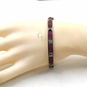 Beautiful Pyramid Bangle Rosecut Pave Pink Sapphire Bangle 925 Sterling Silver Handmade Finish Pink Sapphire Bangle Bracelet