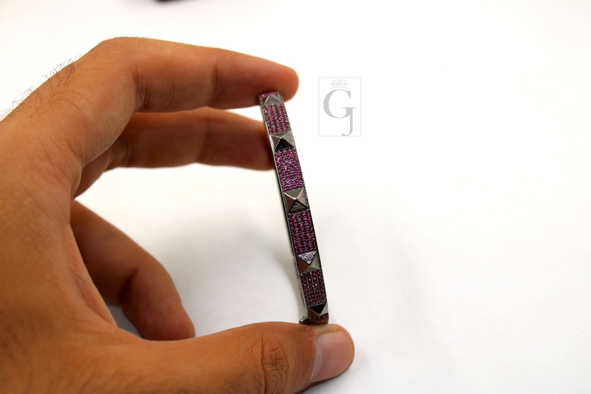 Beautiful Pyramid Bangle Rosecut Pave Pink Sapphire Bangle 925 Sterling Silver Handmade Finish Pink Sapphire Bangle Bracelet