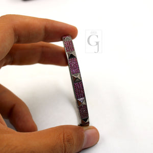 Beautiful Pyramid Bangle Rosecut Pave Pink Sapphire Bangle 925 Sterling Silver Handmade Finish Pink Sapphire Bangle Bracelet