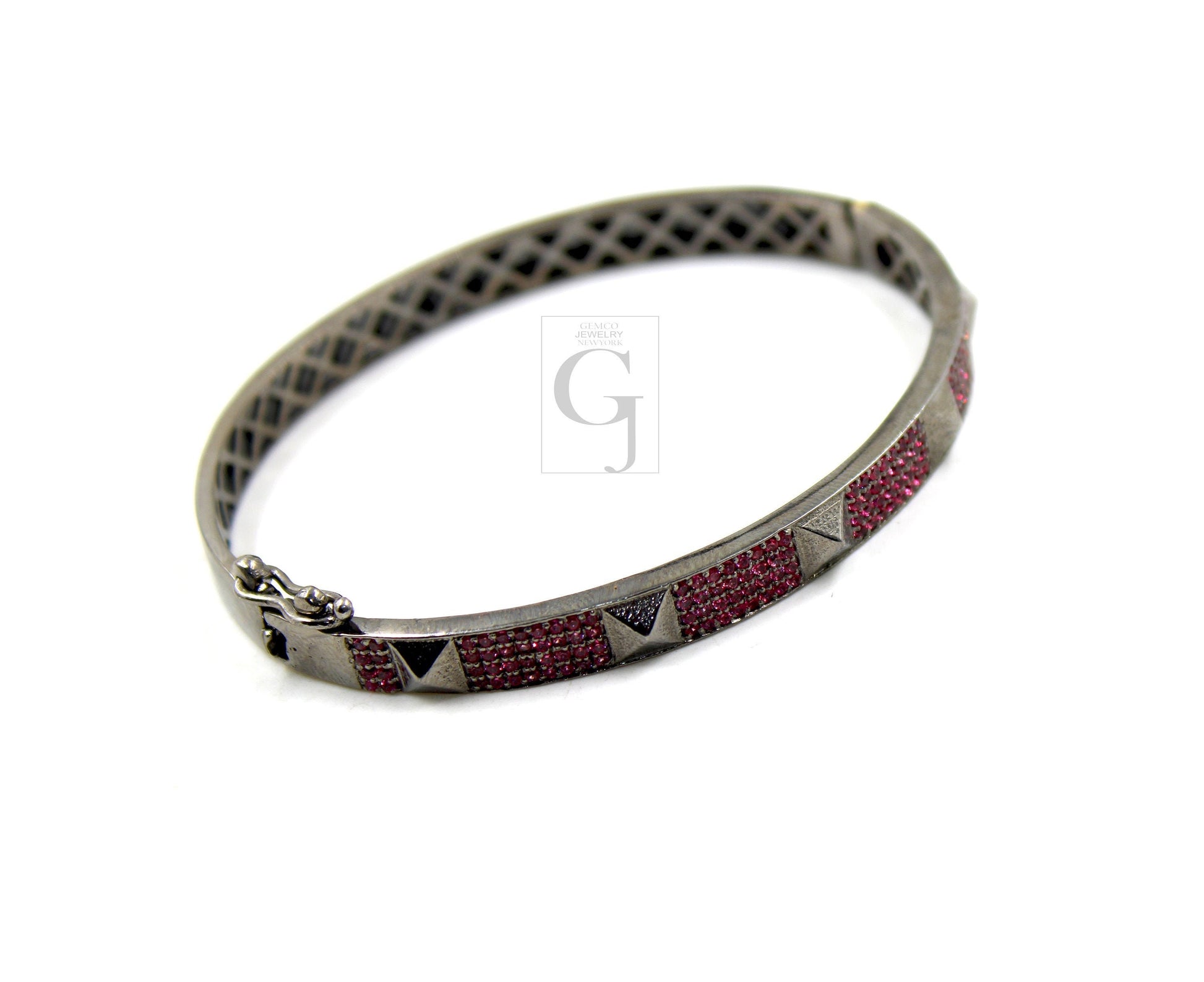 Beautiful Pyramid Bangle Rosecut Pave Pink Sapphire Bangle 925 Sterling Silver Handmade Finish Pink Sapphire Bangle Bracelet