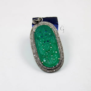 Carving stone green onyx pendant designer Rosecut pave diamond pendant 925 sterling silver handmade finish diamond charms necklace pendant