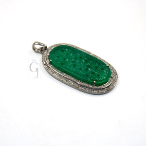 Carving stone green onyx pendant designer Rosecut pave diamond pendant 925 sterling silver handmade finish diamond charms necklace pendant