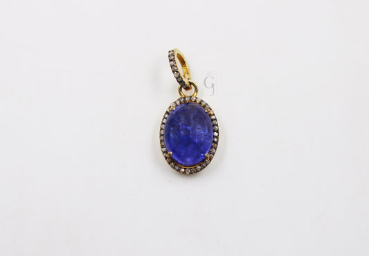 14k Gold Finish Beautiful Tanzanite Pendant Rosecut Pave Diamond Pendant 925 Sterling Silver Handmade Finish Diamond Charms Necklace Pendant