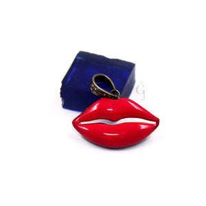 Very beautiful enamel lips pendant Rosecut pave diamond pendant 925 sterling silver handmade finish diamond charms necklace pendant