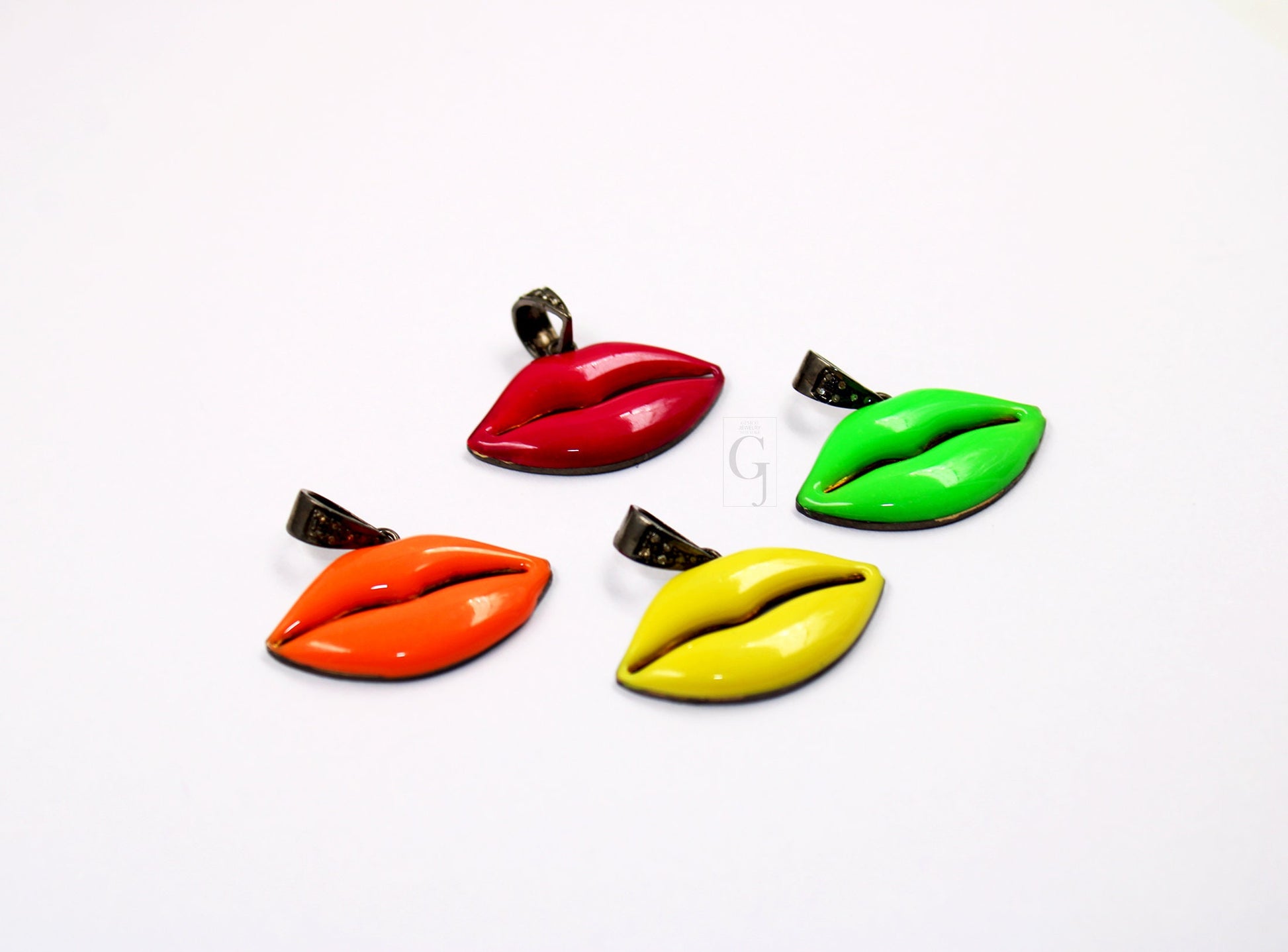 Very beautiful enamel lips pendant Rosecut pave diamond pendant 925 sterling silver handmade finish diamond charms necklace pendant