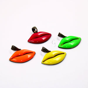 Very beautiful enamel lips pendant Rosecut pave diamond pendant 925 sterling silver handmade finish diamond charms necklace pendant