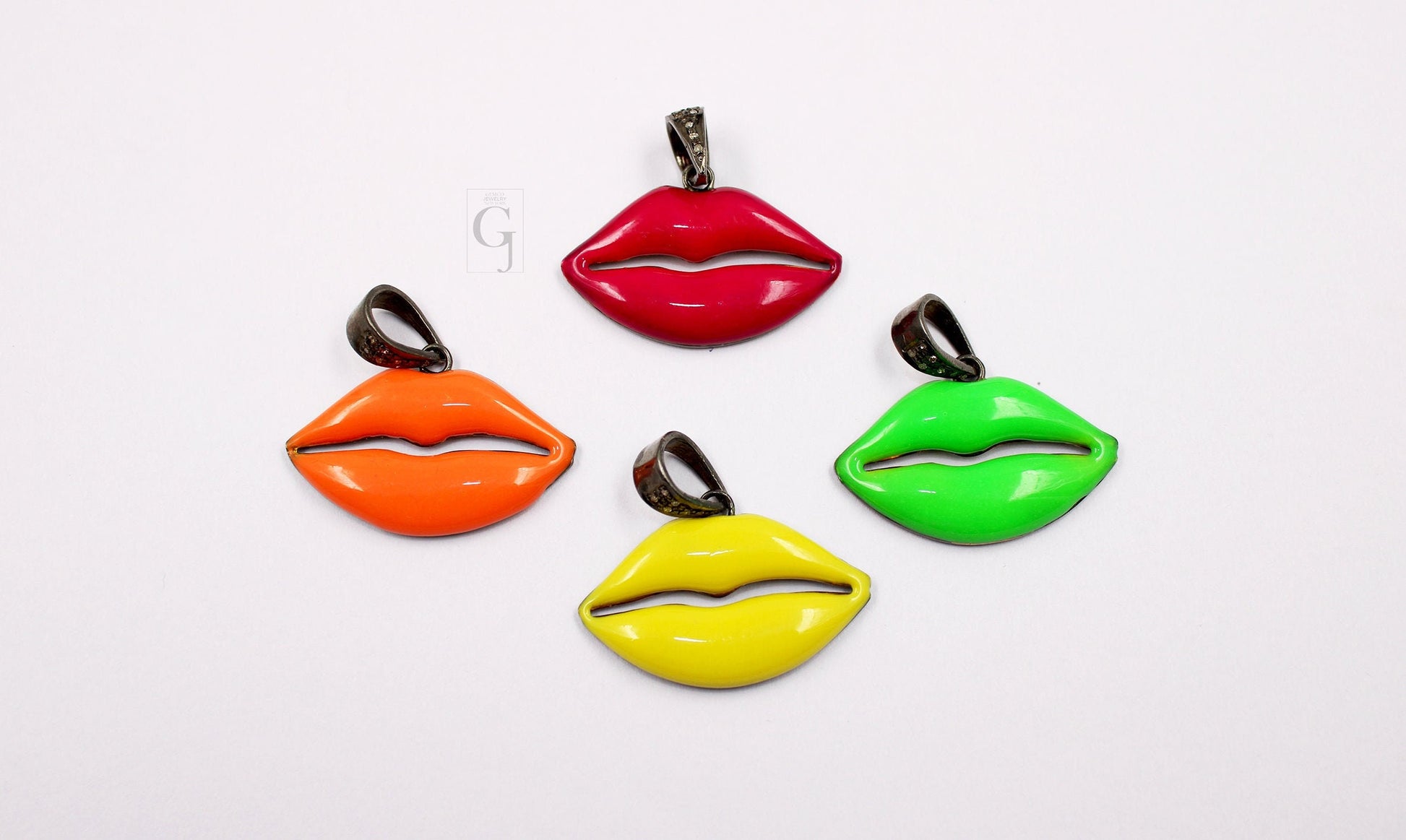Very beautiful enamel lips pendant Rosecut pave diamond pendant 925 sterling silver handmade finish diamond charms necklace pendant