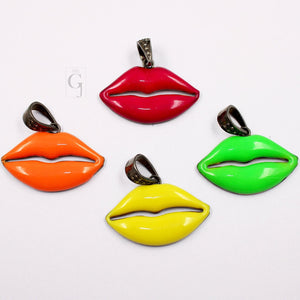 Very beautiful enamel lips pendant Rosecut pave diamond pendant 925 sterling silver handmade finish diamond charms necklace pendant