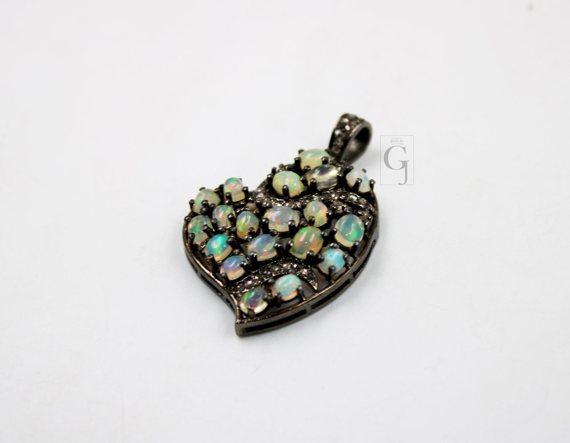 Antique Look Beautiful Opal Pendant Rosecut Pave Diamond Pendant 925 Sterling Silver Handmade Finish Diamond Charms Necklace Pendant