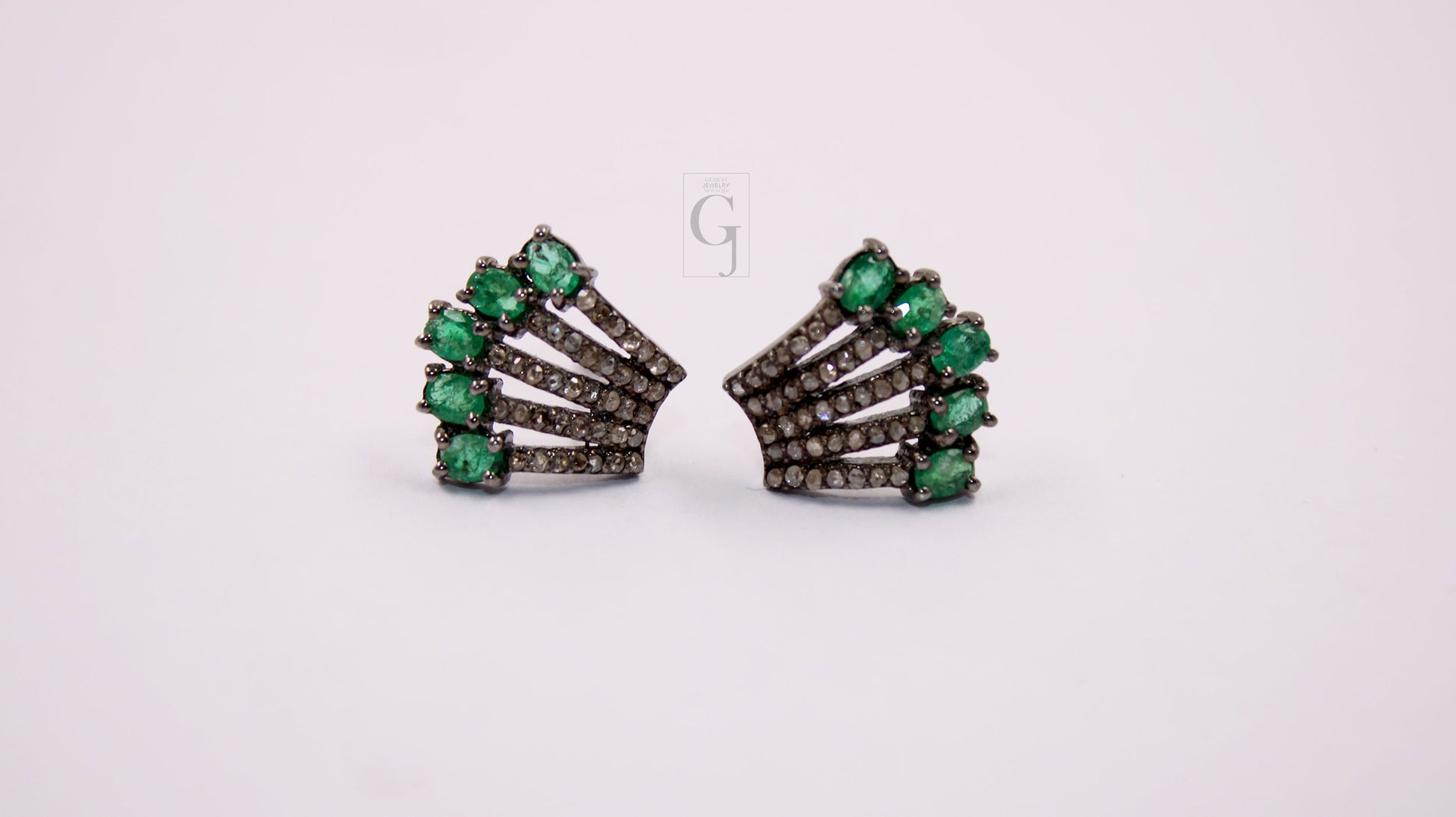 Beautiful Designer Emerald Stud Earrings Tops Pave Rosecut Diamond 925 Sterling Silver Handmade Diamond Pave Stud Earrings