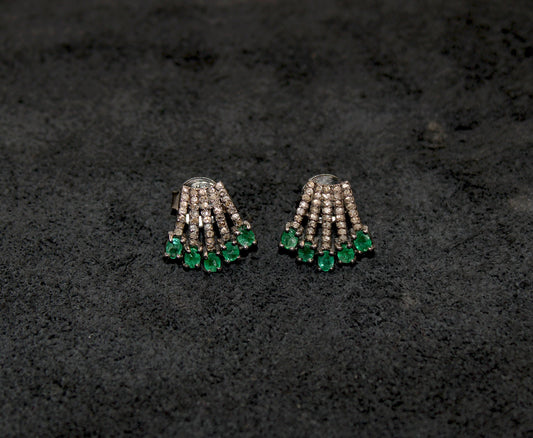 Beautiful Designer Emerald Stud Earrings Tops Pave Rosecut Diamond 925 Sterling Silver Handmade Diamond Pave Stud Earrings