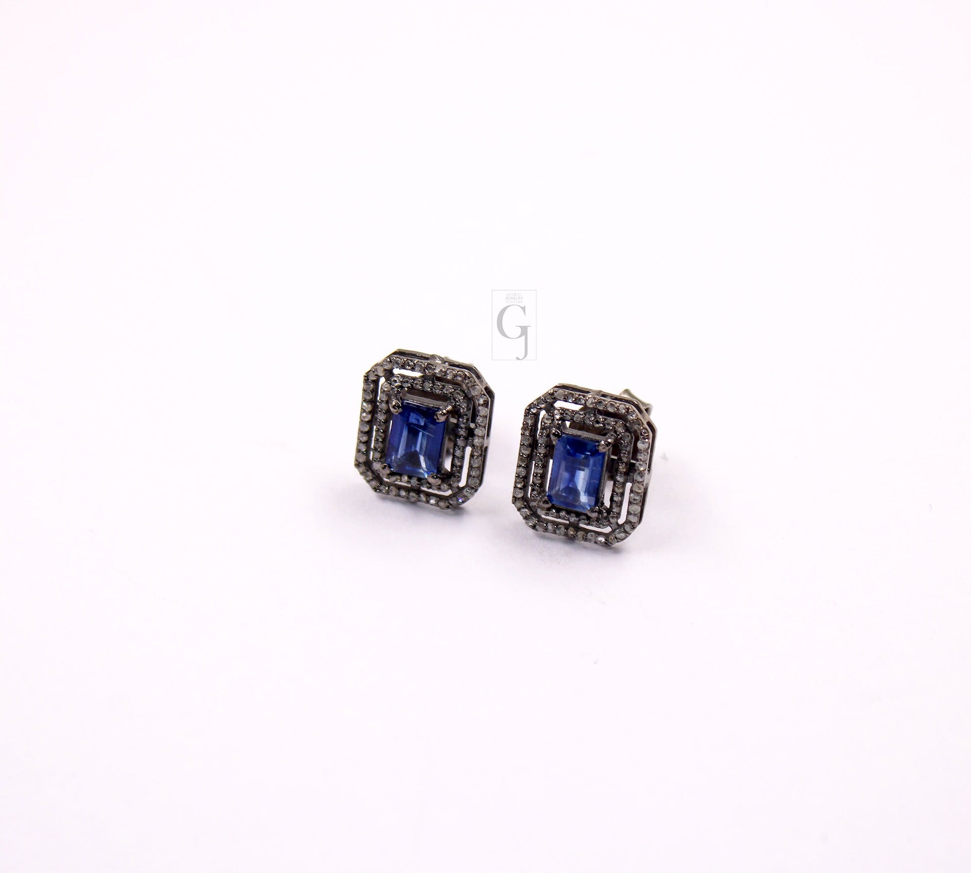 Very Beautiful Kyanite Stud Earrings Tops Pave Rosecut Diamond 925 Sterling Silver Handmade Diamond Pave Stud Earrings