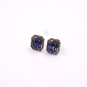 Very Beautiful Kyanite Stud Earrings Tops Pave Rosecut Diamond 925 Sterling Silver Handmade Diamond Pave Stud Earrings