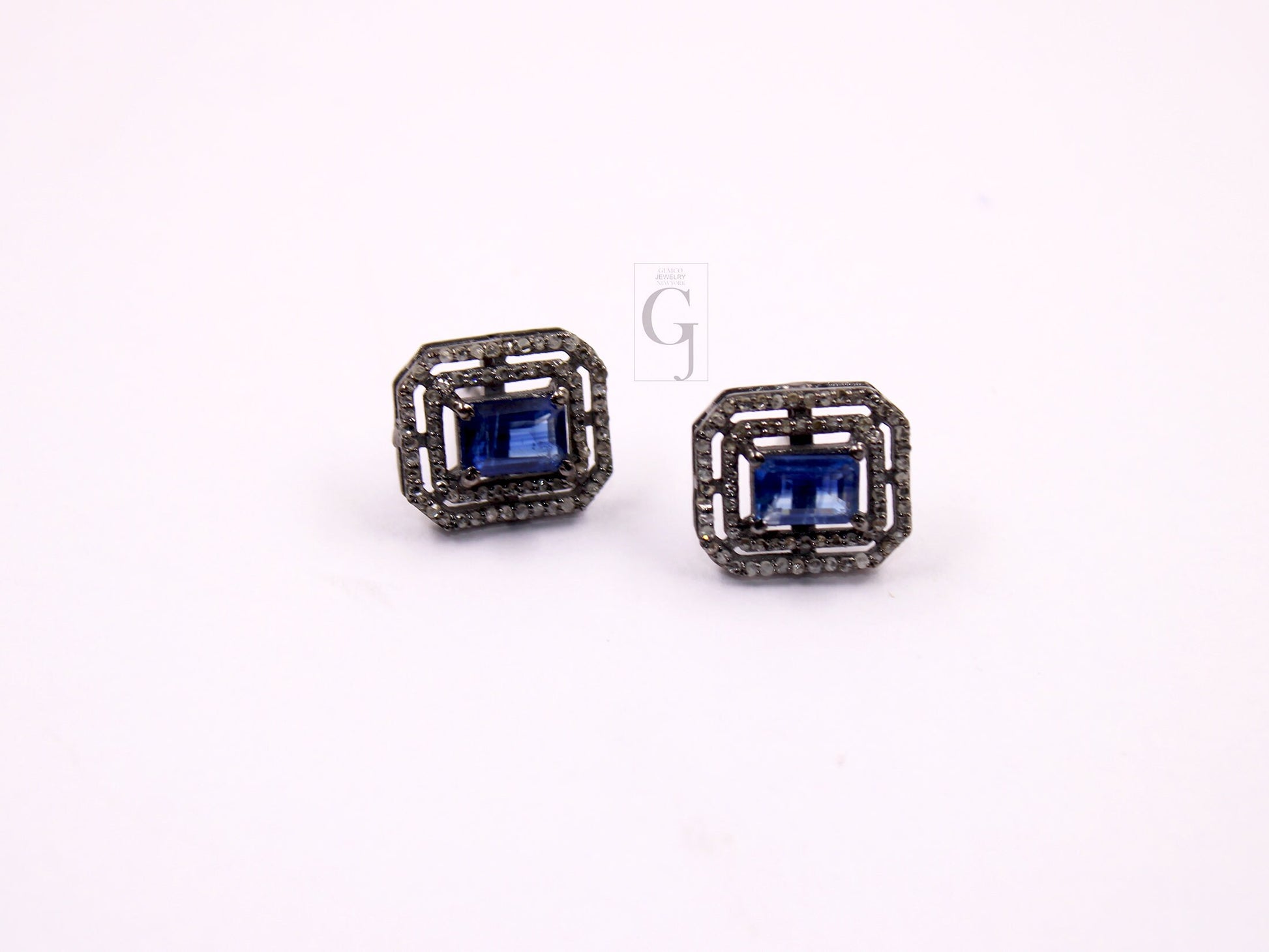 Very Beautiful Kyanite Stud Earrings Tops Pave Rosecut Diamond 925 Sterling Silver Handmade Diamond Pave Stud Earrings