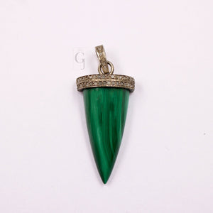 Spike design malachite pendant Rosecut pave diamond pendant sterling 925 silver handmade finish diamond charms necklace pendant,