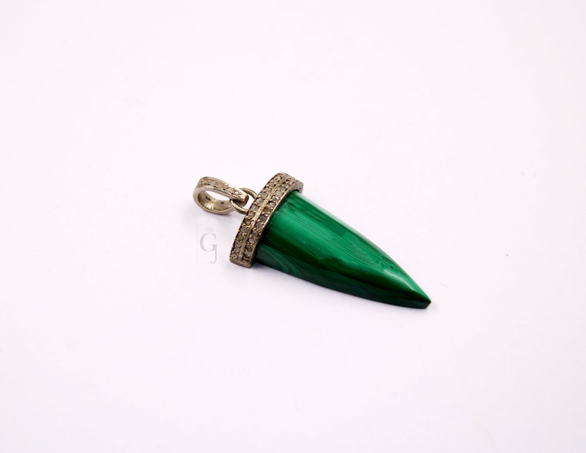 Spike design malachite pendant Rosecut pave diamond pendant sterling 925 silver handmade finish diamond charms necklace pendant,