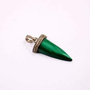 Spike design malachite pendant Rosecut pave diamond pendant sterling 925 silver handmade finish diamond charms necklace pendant,