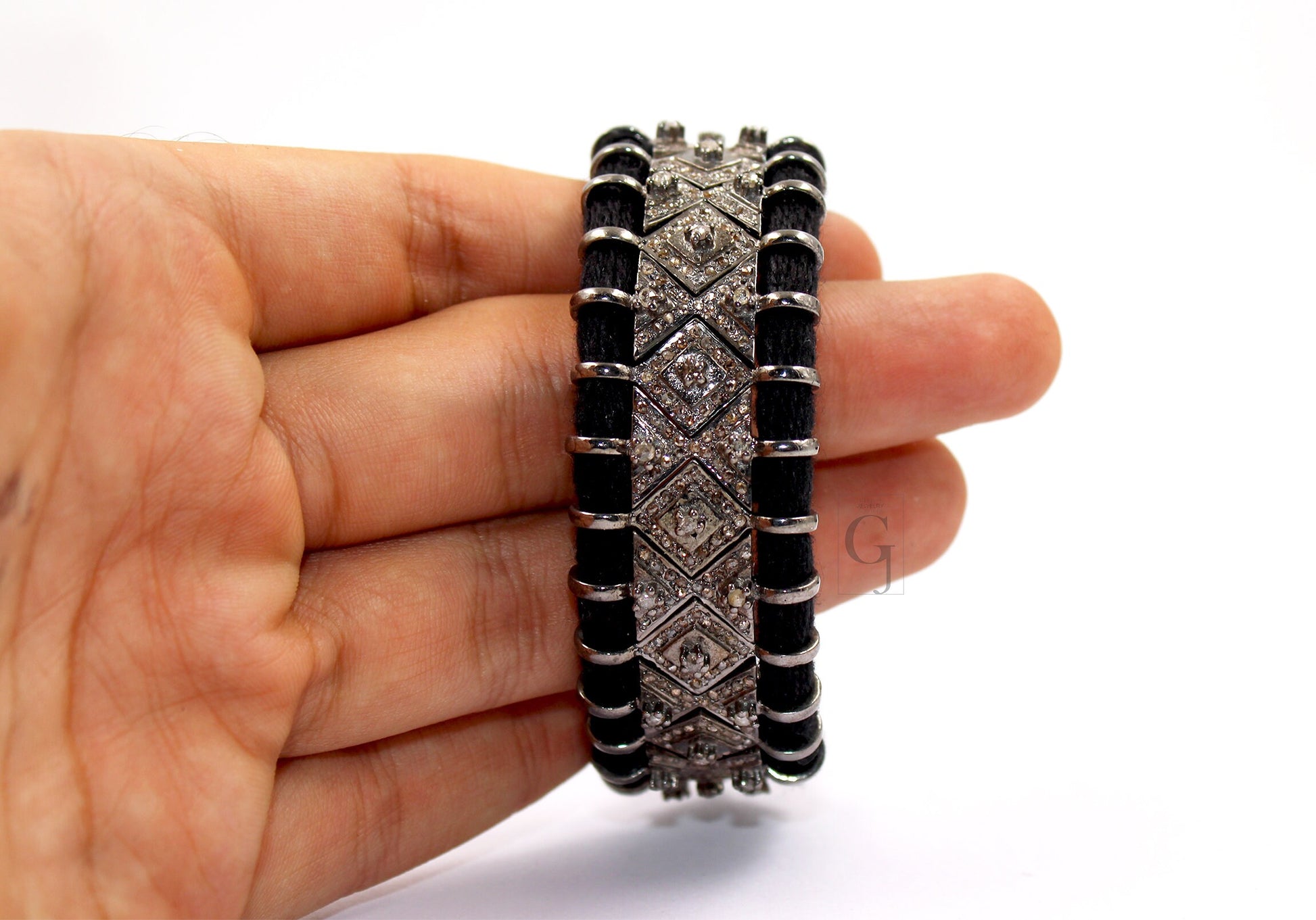 Antique Macrame Bracelet Rosecut Pave Diamond Thread Bracelet 925 Sterling Silver Handmade Diamond Macramé Bracelet 4.5' Diamond Silver Part