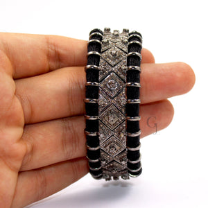 Antique Macrame Bracelet Rosecut Pave Diamond Thread Bracelet 925 Sterling Silver Handmade Diamond Macramé Bracelet 4.5' Diamond Silver Part