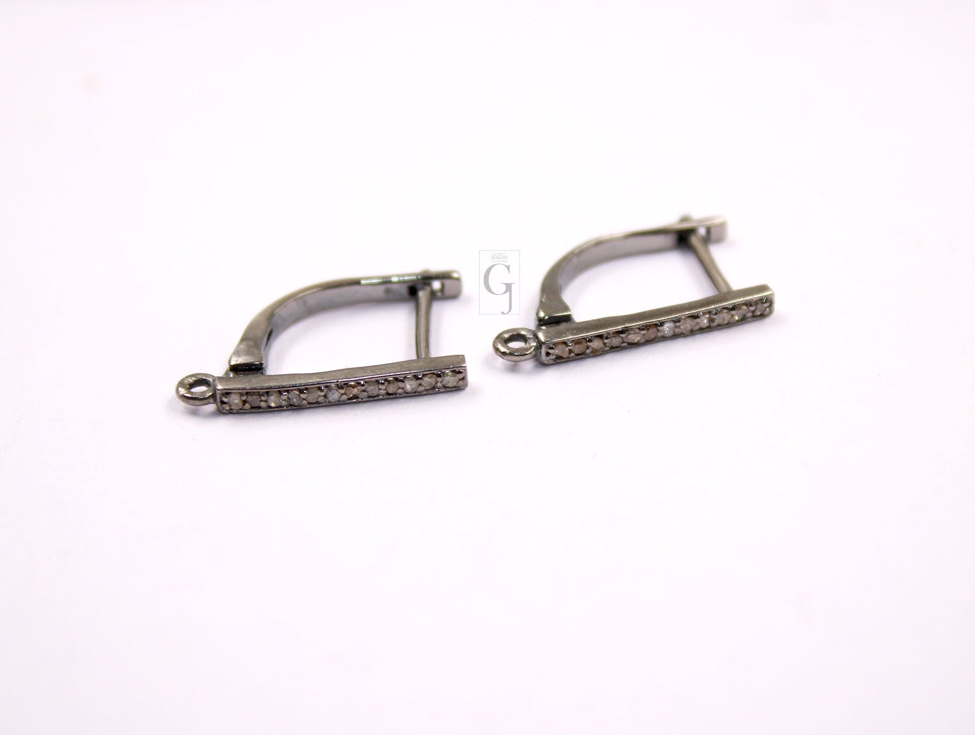 1 Pair Russian Lock Earring Hook Rosecut Pave Diamond Earring Supplies 925 Sterling Silver Handmade Silver Finish Diamond Earring 18mm Size