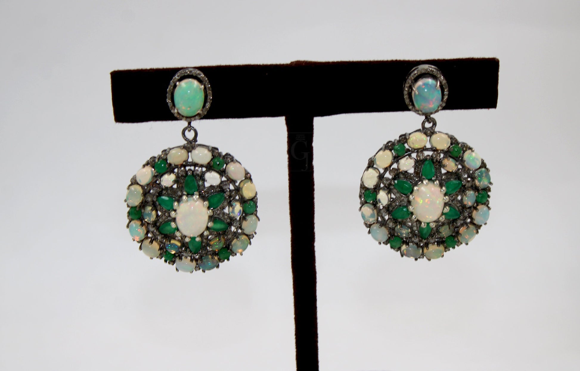 Antique Look Opal Emerald Earring Designer Earring Rosecut Pave Diamond Earrings 925 Sterling Silver Handmade Silver Finish Diamond Earring