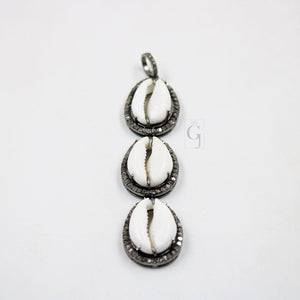 Beautiful Designer 3 Cowries Connecting Pendant Diamond Rosecut Pave Diamond Pendant 925 Sterling Silver Handmade Diamond Necklace Pendant