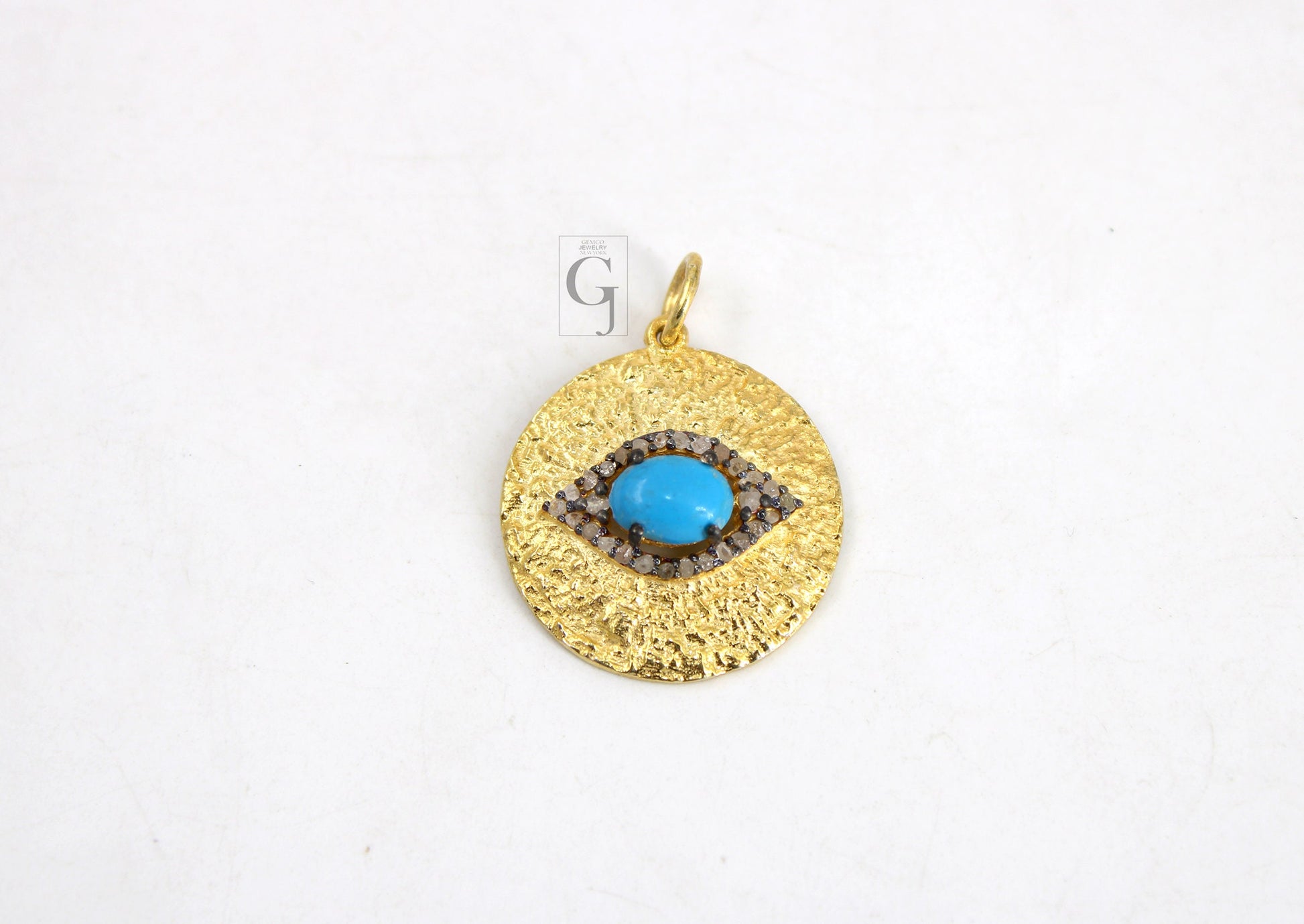 14k finish Evil eye stone pendant designer Rosecut pave diamond pendant sterling 925 silver handmade finish diamond charms necklace pendant