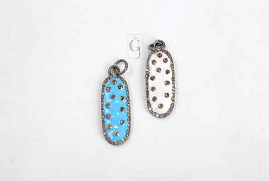 Beautiful Enamelling Pendant Designer Rosecut Pave Diamond Pendant Sterling 925 Silver Handmade Finish Diamond Charms Necklace Pendant