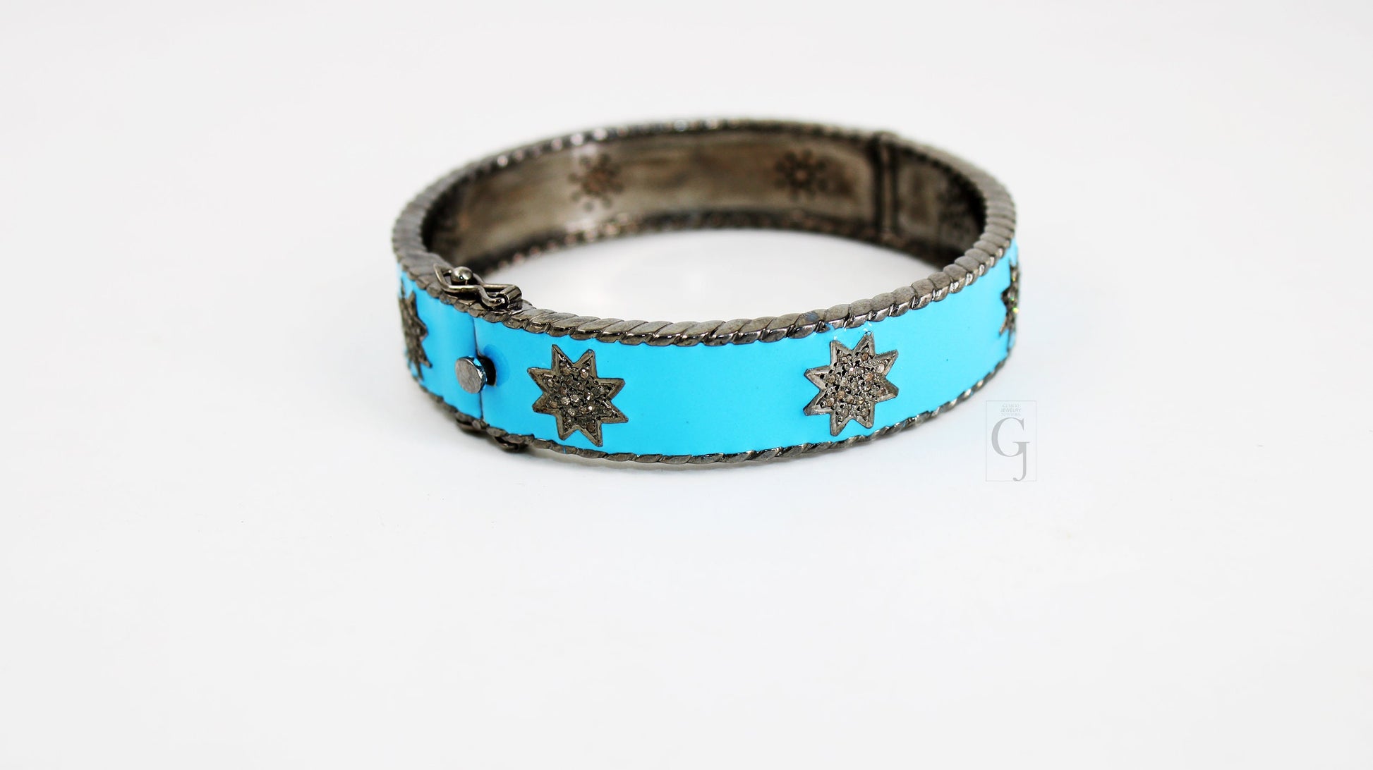 Enameled designer bracelet star bangle Rosecut pave diamond bangle bracelet 925 sterling silver handmade finish diamond bangle bracelet