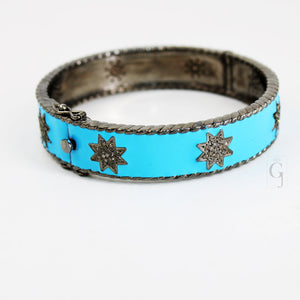 Enameled designer bracelet star bangle Rosecut pave diamond bangle bracelet 925 sterling silver handmade finish diamond bangle bracelet