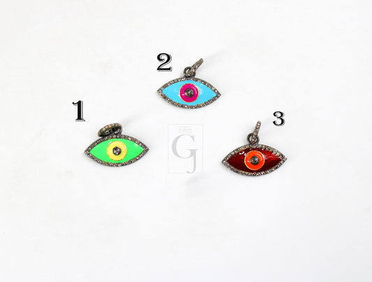 Very Beautiful Enamel Evil Eye Pendant Rosecut Pave Diamond Pendant 925 Sterling Silver Handmade Finish Diamond Charms Necklace Pendant