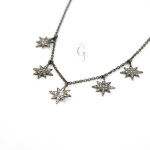 Antique Look Starburst Pendant Necklace Designer Rosecut Pave Diamond Pendant Sterling 925 Silver Handmade Finish Diamond Charm Necklace 18'