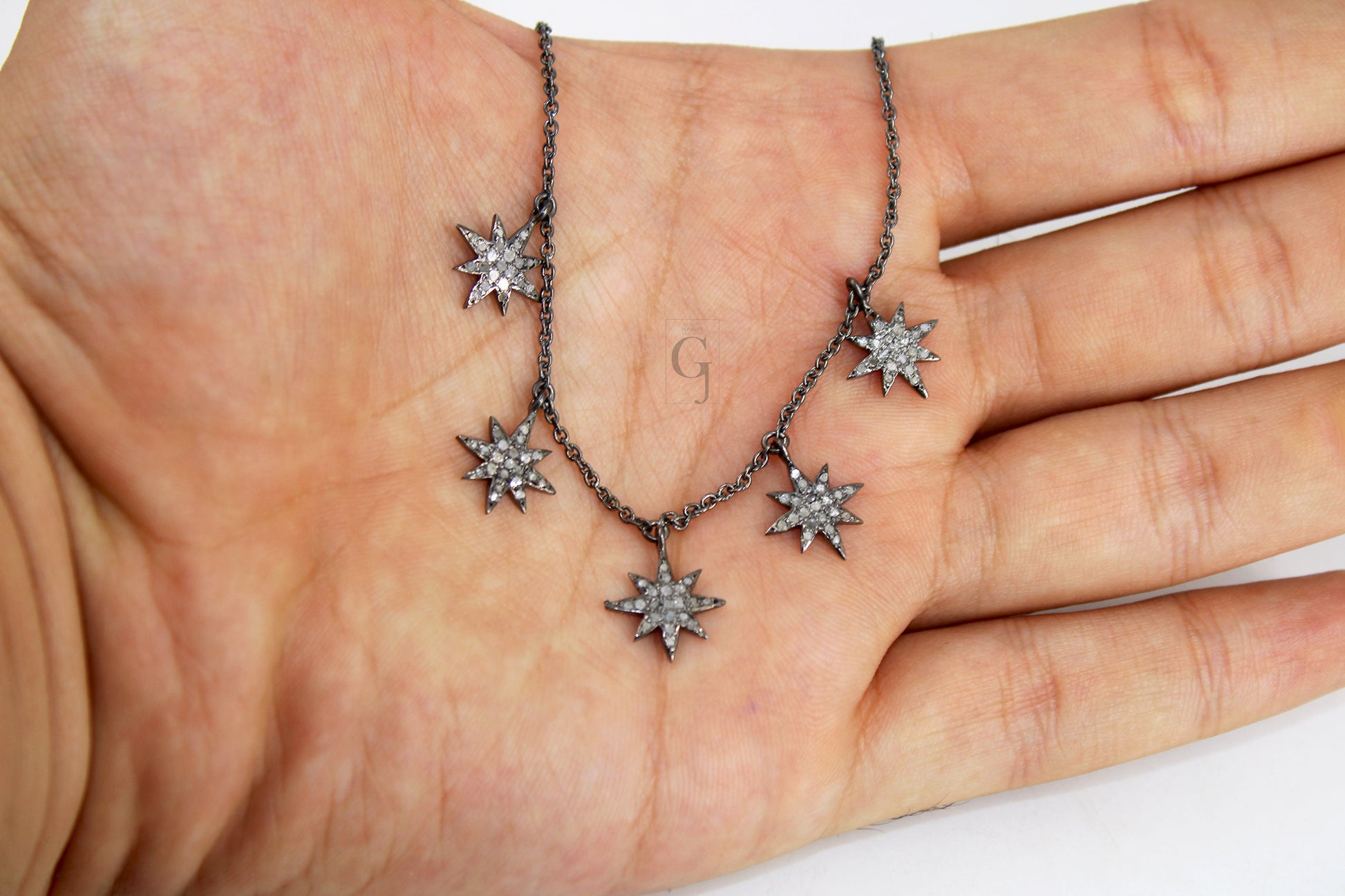 Antique Look Starburst Pendant Necklace Designer Rosecut Pave Diamond Pendant Sterling 925 Silver Handmade Finish Diamond Charm Necklace 18'