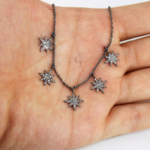 Antique Look Starburst Pendant Necklace Designer Rosecut Pave Diamond Pendant Sterling 925 Silver Handmade Finish Diamond Charm Necklace 18'