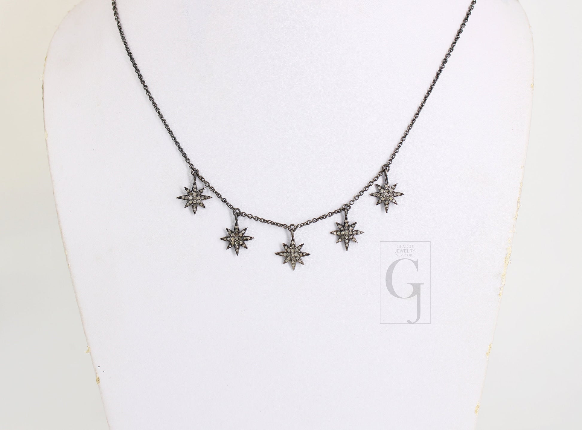 Antique Look Starburst Pendant Necklace Designer Rosecut Pave Diamond Pendant Sterling 925 Silver Handmade Finish Diamond Charm Necklace 18'