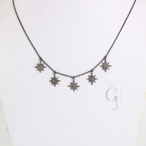 Antique Look Starburst Pendant Necklace Designer Rosecut Pave Diamond Pendant Sterling 925 Silver Handmade Finish Diamond Charm Necklace 18'