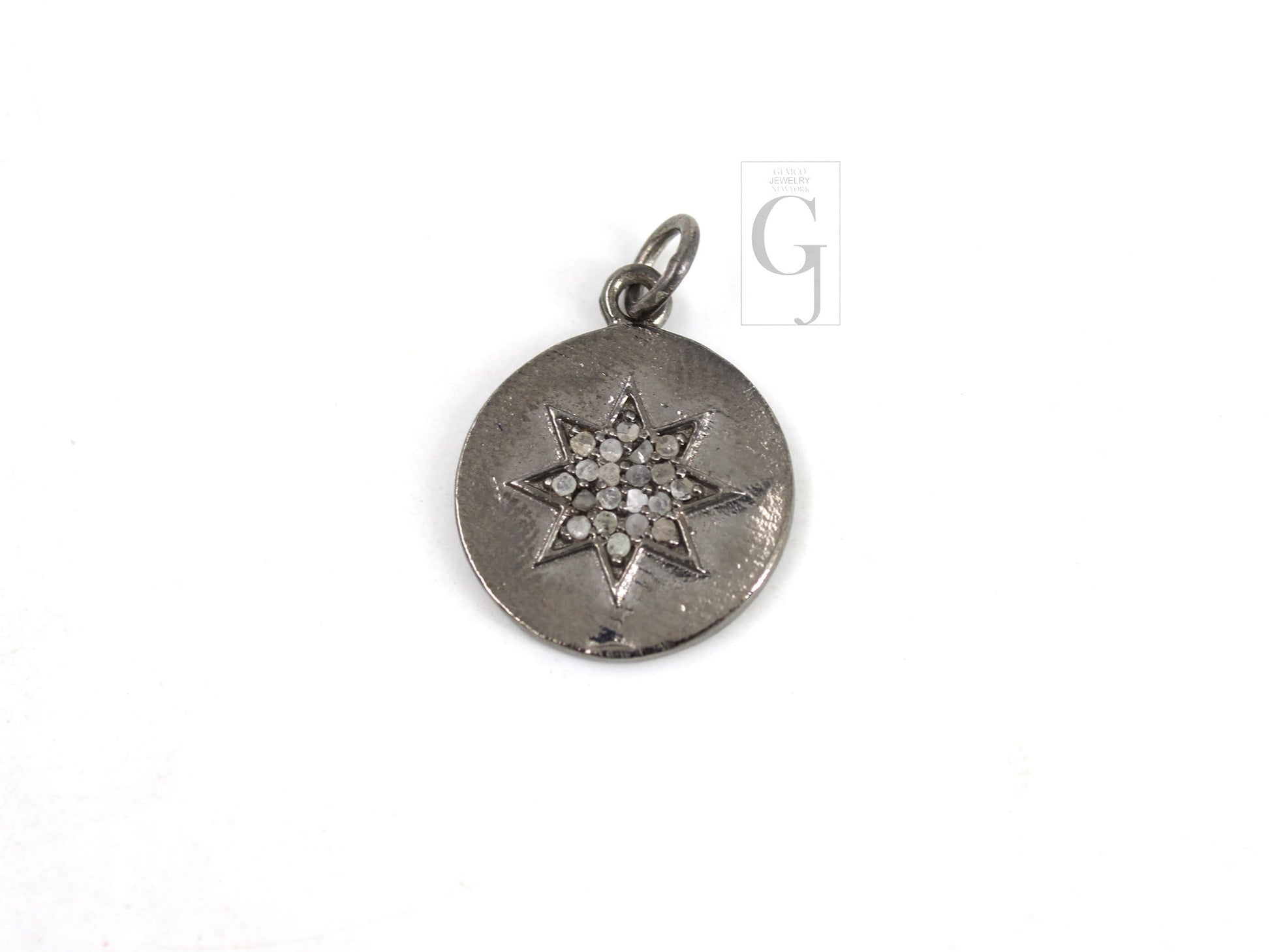 14k Finish Starburst Pendant Designer Rosecut Pave Diamond Pendant Sterling 925 Silver Handmade Finish Diamond Charms Necklace Pendant