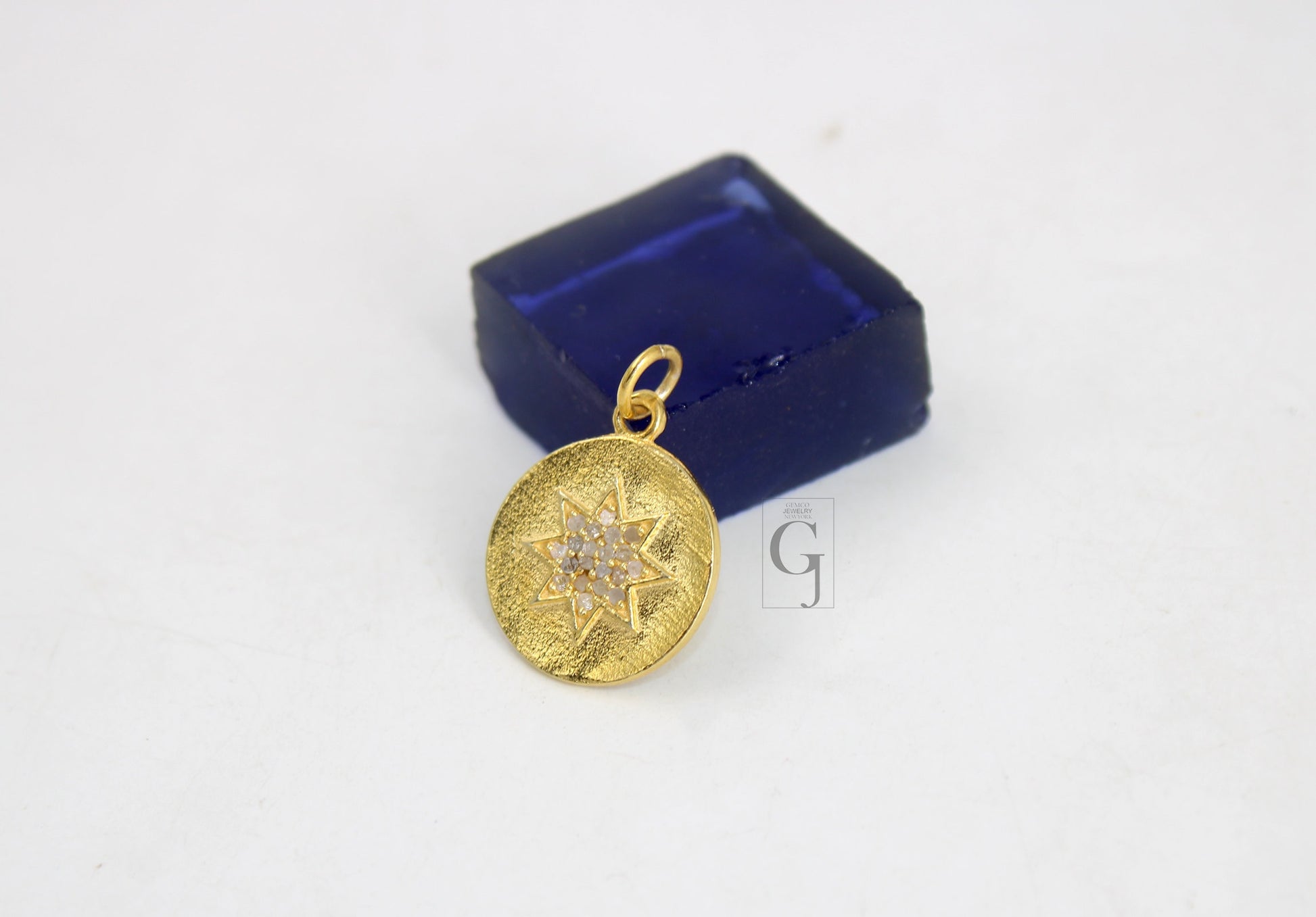 14k Finish Starburst Pendant Designer Rosecut Pave Diamond Pendant Sterling 925 Silver Handmade Finish Diamond Charms Necklace Pendant