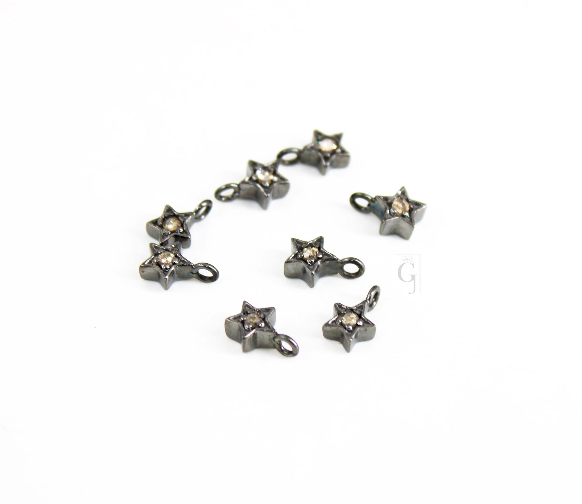 Set Of 5 Star Pendant Charms Designer Rosecut Pave Diamond Pendant Sterling 925 Silver Handmade Finish Diamond Charms Necklace Pendant