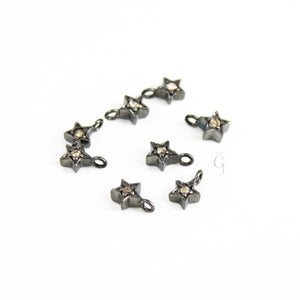 Set Of 5 Star Pendant Charms Designer Rosecut Pave Diamond Pendant Sterling 925 Silver Handmade Finish Diamond Charms Necklace Pendant