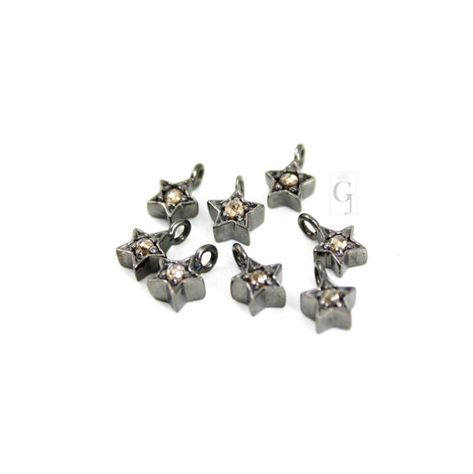 Set Of 5 Star Pendant Charms Designer Rosecut Pave Diamond Pendant Sterling 925 Silver Handmade Finish Diamond Charms Necklace Pendant
