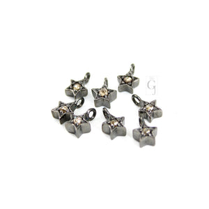 Set Of 5 Star Pendant Charms Designer Rosecut Pave Diamond Pendant Sterling 925 Silver Handmade Finish Diamond Charms Necklace Pendant
